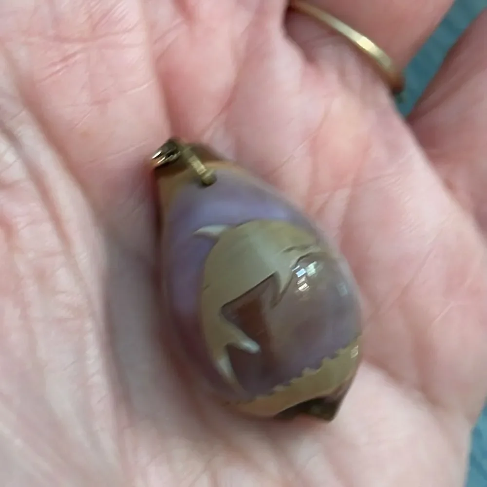 Vintage Engraved Tiger Cowrie Shell With “Jane” & Dolphin Pendant